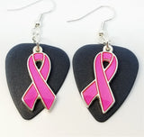 CLEARANCE Fuchsia Ribbon Charm Guitar Pick Earrings - Pick Your Color