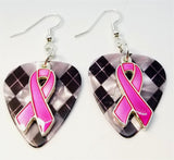 CLEARANCE Fuchsia Ribbon Charm Guitar Pick Earrings - Pick Your Color