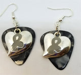 CLEARANCE Gray Ribbon on a Heart Charm Guitar Pick Earrings - Pick Your Color