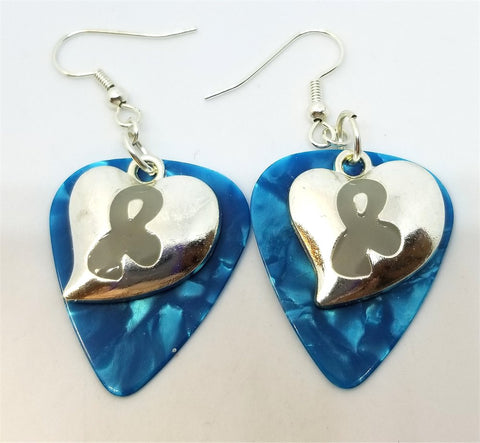 CLEARANCE Gray Ribbon on a Heart Charm Guitar Pick Earrings - Pick Your Color
