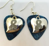 CLEARANCE Gray Ribbon on a Heart Charm Guitar Pick Earrings - Pick Your Color