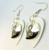 CLEARANCE Gray Ribbon on a Heart Charm Guitar Pick Earrings - Pick Your Color