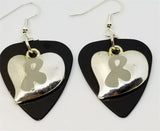 CLEARANCE Gray Ribbon on a Heart Charm Guitar Pick Earrings - Pick Your Color