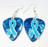 CLEARANCE Light Blue Ribbon Charm Guitar Pick Earrings - Pick Your Color