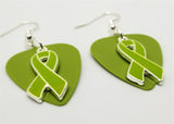CLEARANCE Lime Green Ribbon Charm Guitar Pick Earrings - Pick Your Color