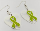 CLEARANCE Lime Green Ribbon Charm Guitar Pick Earrings - Pick Your Color