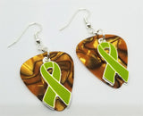 CLEARANCE Lime Green Ribbon Charm Guitar Pick Earrings - Pick Your Color