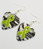 CLEARANCE Lime Green Ribbon Charm Guitar Pick Earrings - Pick Your Color