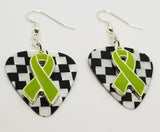 CLEARANCE Lime Green Ribbon Charm Guitar Pick Earrings - Pick Your Color