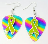 CLEARANCE Lime Green Ribbon Charm Guitar Pick Earrings - Pick Your Color