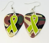 CLEARANCE Lime Green Ribbon Charm Guitar Pick Earrings - Pick Your Color