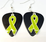 CLEARANCE Lime Green Ribbon Charm Guitar Pick Earrings - Pick Your Color