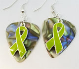 CLEARANCE Lime Green Ribbon Charm Guitar Pick Earrings - Pick Your Color