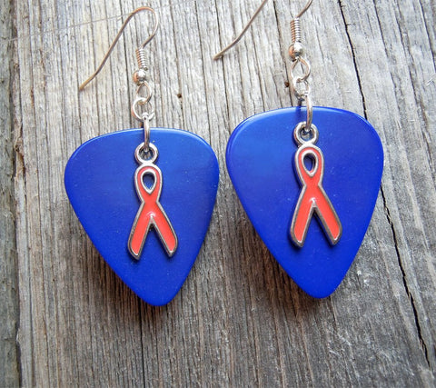 CLEARANCE Orange Ribbon Charm Guitar Pick Earrings - Pick Your Color