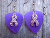 CLEARANCE Crystal Pink Ribbon Charm Guitar Pick Earrings - Pick Your Color