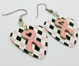 CLEARANCE Pink Heart Ribbon Charm Guitar Pick Earrings - Pick Your Color