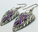 Purple Ribbon Heart Charm Guitar Pick Earrings - Pick Your Color
