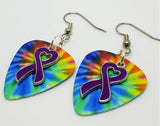 Purple Ribbon Heart Charm Guitar Pick Earrings - Pick Your Color