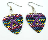 Purple Ribbon Heart Charm Guitar Pick Earrings - Pick Your Color