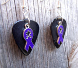 CLEARANCE Purple Ribbon with Puzzle Piece Cut Out Charm Guitar Pick Earrings - Pick Your Color - Autism Awareness