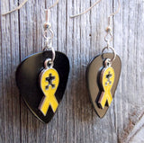 CLEARANCE Yellow Ribbon with Puzzle Piece Cut Out Charm Guitar Pick Earrings - Pick Your Color - Autism Awareness