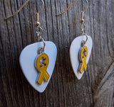 CLEARANCE Yellow Ribbon with Puzzle Piece Cut Out Charm Guitar Pick Earrings - Pick Your Color - Autism Awareness