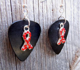 CLEARANCE Red Rhinestone Ribbon Charm Guitar Pick Earrings - Pick Your Color