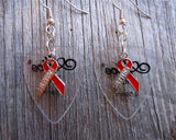 CLEARANCE Red Ribbon Survivor Charm and Guitar Pick Earrings - Pick Your Color
