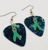 CLEARANCE Teal Ribbon Charm Guitar Pick Earrings - Pick Your Color