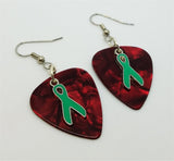 CLEARANCE Teal Ribbon Charm Guitar Pick Earrings - Pick Your Color