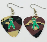 CLEARANCE Teal Ribbon Charm Guitar Pick Earrings - Pick Your Color