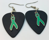 CLEARANCE Teal Ribbon Charm Guitar Pick Earrings - Pick Your Color