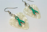 CLEARANCE Teal Ribbon Charm Guitar Pick Earrings - Pick Your Color