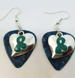 CLEARANCE Teal Ribbon on a Heart Charm Guitar Pick Earrings - Pick Your Color