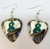 CLEARANCE Teal Ribbon on a Heart Charm Guitar Pick Earrings - Pick Your Color