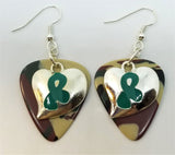 CLEARANCE Teal Ribbon on a Heart Charm Guitar Pick Earrings - Pick Your Color