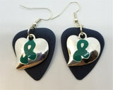 CLEARANCE Teal Ribbon on a Heart Charm Guitar Pick Earrings - Pick Your Color