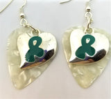 CLEARANCE Teal Ribbon on a Heart Charm Guitar Pick Earrings - Pick Your Color