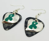 CLEARANCE Teal Ribbon on a Heart Charm Guitar Pick Earrings - Pick Your Color