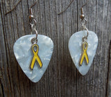 Yellow Ribbon Charm and Guitar Pick Earrings - Pick Your Color