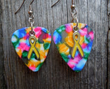 Yellow Ribbon Charm and Guitar Pick Earrings - Pick Your Color