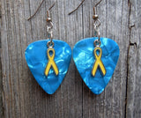 Yellow Ribbon Charm and Guitar Pick Earrings - Pick Your Color