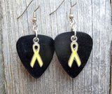 Yellow Ribbon Charm and Guitar Pick Earrings - Pick Your Color