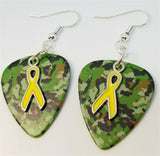 Yellow Ribbon Charm and Guitar Pick Earrings - Pick Your Color