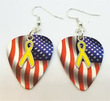 Yellow Ribbon Charm and Guitar Pick Earrings - Pick Your Color