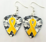 CLEARANCE Yellow Ribbon Charm and Guitar Pick Earrings - Pick Your Color