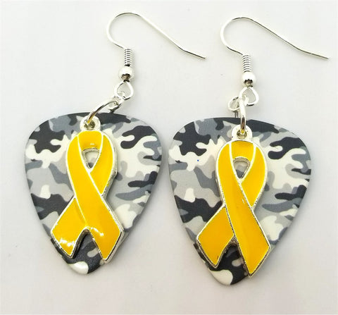 CLEARANCE Yellow Ribbon Charm and Guitar Pick Earrings - Pick Your Color