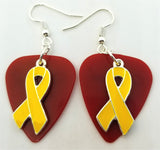 CLEARANCE Yellow Ribbon Charm and Guitar Pick Earrings - Pick Your Color