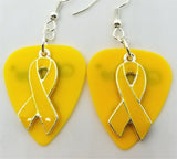 CLEARANCE Yellow Ribbon Charm and Guitar Pick Earrings - Pick Your Color