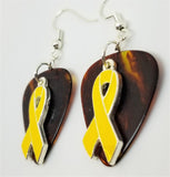 CLEARANCE Yellow Ribbon Charm and Guitar Pick Earrings - Pick Your Color